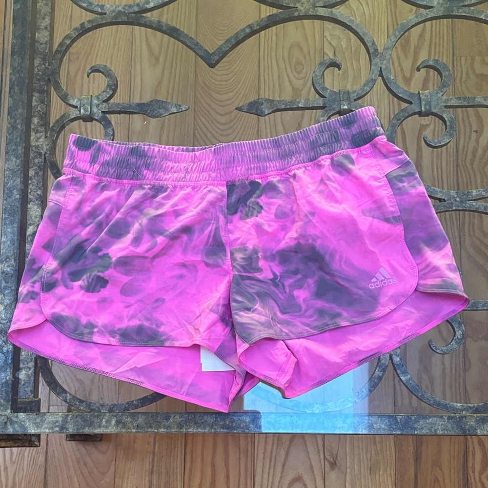 Adidas Pink Athletic Pacer Shorts with Tie-Dye Design